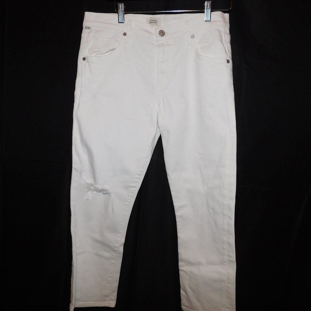 Citizens of Humanity Emerson Slim Boyfriend Jeans White Crop Distressed 26